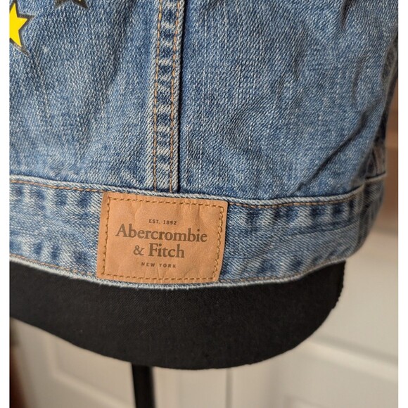 Abercrombie & Fitch Size L Denim Vest Custom "Girl Power" Sequins Distressed - Picture 8 of 13